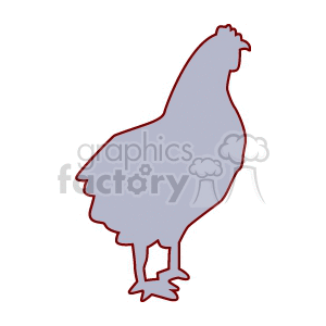 The image is a simple outline drawing of a chicken. It is a stylized representation commonly used in clipart collections.