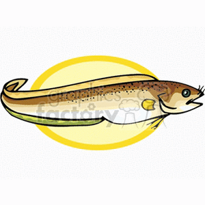 The clipart image shows a cartoon representation of an eel. This eel is depicted in a side profile view against a backdrop of a yellow oval, possibly representing light or a simplified aquatic background.