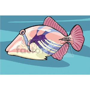 The image shows a stylized representation of a tropical fish, exhibiting a cartoon-like illustration style. It features pastel pink and purple hues with stripes and patterns typical of exotic fish species found in tropical reefs.