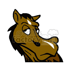 This clipart image features a stylized illustration of a horse's head with a slightly expressive face.