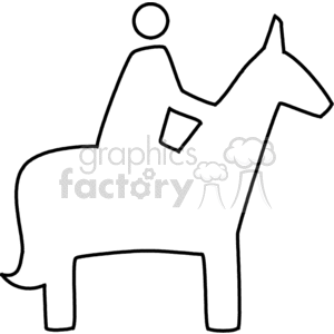 Simple clipart image of a person riding a horse, depicted in a basic outline style.