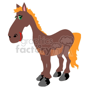 Clipart image of a brown cartoon horse with a yellow mane and tail, large eyes, and a friendly expression.