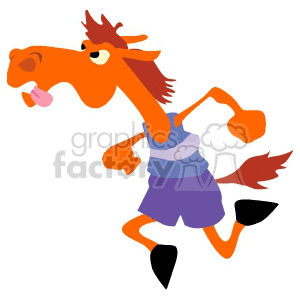 Clipart image of an animated, anthropomorphic horse running while wearing a tank top and shorts.