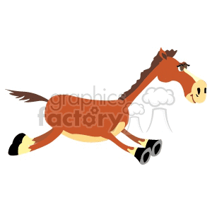 A cartoon-style clipart image of a running horse with a brown body, black mane and tail, and expressive eyes.