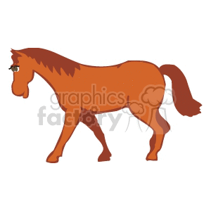 This clipart image depicts a brown horse walking. The horse is illustrated in a simple, cartoon-like style with minimal detail.