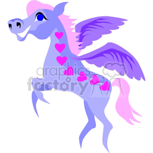 Clipart image of a purple winged pony with pink hearts on its body and pink mane and tail.