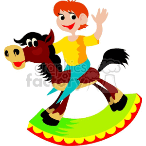 Smiling Child Riding a Rocking Horse