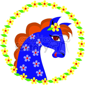 Blue Floral Horse