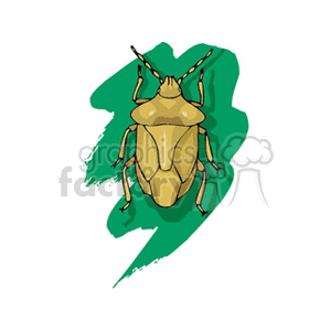 A clipart image of a yellow beetle with a green background.