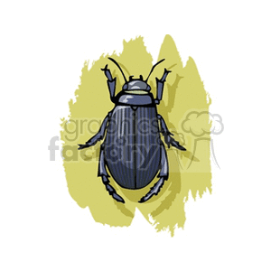 A clipart image of a black beetle against a yellow background.