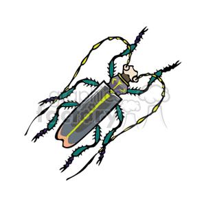 A detailed clipart image of a colorful beetle with long antennae and intricate patterns on its body.