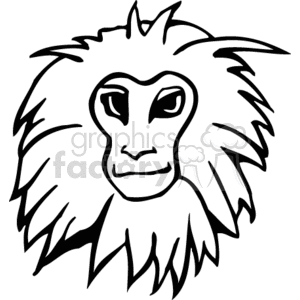 Black and white clipart image of a monkey figure with a big mane.
