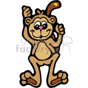   The image is a cartoon-style clipart of a brown monkey. It appears cheerful and is standing upright with one arm raised in a waving or greeting gesture. The monkey