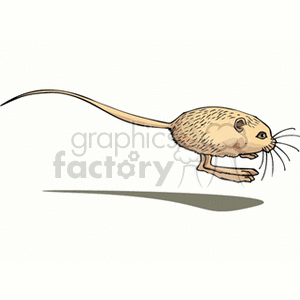 The clipart image shows an illustrated kangaroo rat in motion. The kangaroo rat is depicted with a long tail, large hind legs, small forelimbs, and large, round ears. It appears to be leaping, with a shadow beneath it indicating movement.