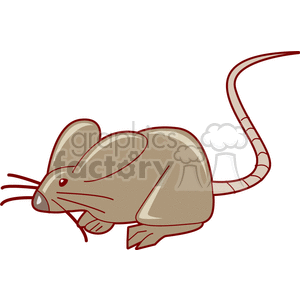 The clipart image shows a cartoon depiction of a mouse. It features a stylized rodent with a large rounded body, prominent ears, long whiskers, and a long, skinny tail. The coloration is primarily in shades of brown and beige.
