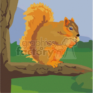 Squirrel with Nut on Tree Branch in Nature