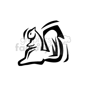 The clipart image depicts a stylized, simplistic representation of a squirrel. The squirrel appears to be depicted in a profile view, with its characteristic bushy tail, prominent ears, and alert posture.