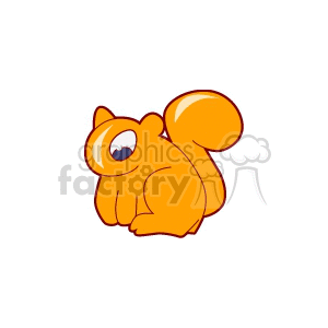 The clipart image depicts a stylized orange squirrel. It appears cartoonish, with an oversized head and a large bushy tail. The squirrel is facing to the left with one eye visible, giving it a playful look.