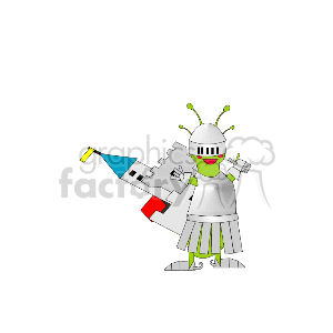   The image is a clipart of a stylized character dressed in a knight