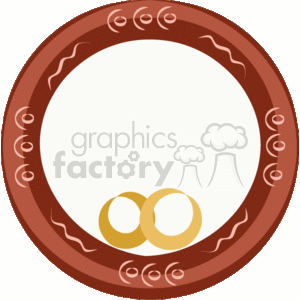 The clipart image displays a circular border or frame with a tribal design. The border is brown with decorative patterns that include swirls and circular motifs. There are two gold-colored rings overlapping at the bottom center of the frame, suggesting a theme of marriage or unity. The interior of the circle is blank, typically used for inserting text or another image.