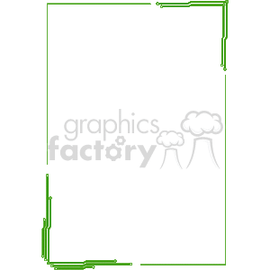 The image is a simple green clipart border or frame. It features lines with a slight curvature and small decorative dots at various points along the edges, creating a subtle design around the perimeter of an otherwise blank area intended for content to be placed within it. The corners have a slight artistic flare, deviating from the straight lines to add a bit of intricacy to the corners.