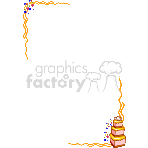 This clipart image is a festive birthday-themed border. The border includes elements such as colorful confetti, streamers, and a tiered birthday cake with icing and candles. This kind of border could be used for creating invitations, greeting cards, or decorating a page for a birthday-related event or announcement. The overall design is playful and celebratory, fitting for a party atmosphere.