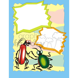 Clipart image featuring two cartoon bugs with speech bubbles against a colorful background.