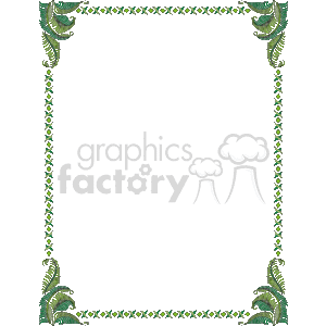 The image depicts a rectangular border made up of graphical elements representing a jungle theme. The corners and sides are adorned with stylized green leaves and ferns, which create a lush and tropical aesthetic. The center of the image is empty, likely designed to frame or highlight content placed within it. The overall look suggests a natural, verdant environment often associated with jungle or forest settings.