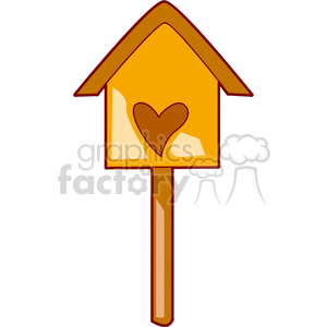A clipart image of a wooden birdhouse with a heart-shaped entrance.