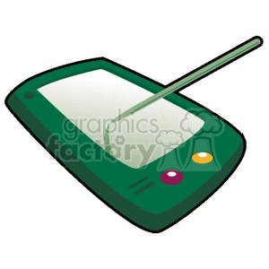 Illustration of a green PDA with a stylus.