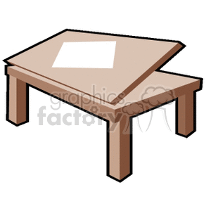 Clipart of a drafting table with an adjustable top, used for design and drawing purposes.