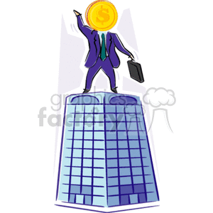 Businessman with Coin Head on Building