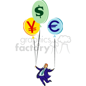 Businessman Lifted by Currency Symbol Balloons