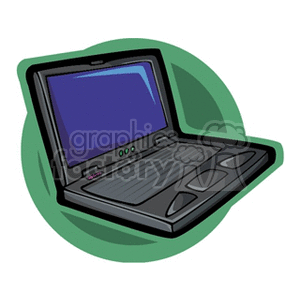 Clipart of a laptop with a green background.