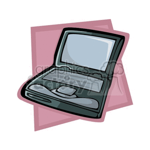 Clipart image of an open laptop computer with a pink background.