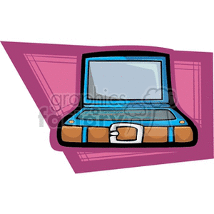 Clipart image of an open laptop with a purple background.