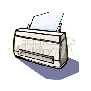 A clipart image of a printer with paper loaded, casting a shadow.