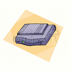 A clipart image of a flatbed scanner with a green indicator light on a beige background.