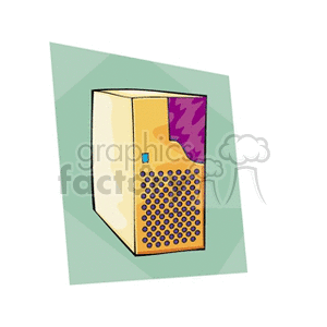 A stylized clipart of a computer speaker with a colorful, abstract design.