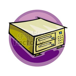 Clipart image of a vintage computer server with a purple circular background.