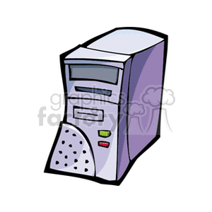 A clipart image of a computer tower with a simple and colorful design.