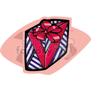 A colorful clipart of a PC wrapped with a vibrant red bow and purple striped pattern.