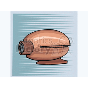 A retro-styled illustration of a brown webcam against a blue striped background.