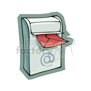 Clipart image of a mailbox with an email symbol and a red letter sticking out.