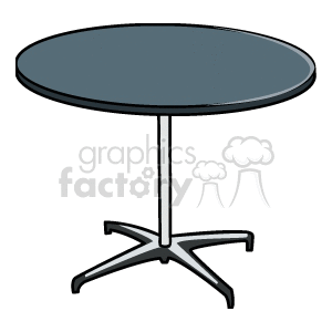 Clipart image of a simple round table with a metal base and four legs.