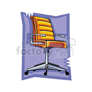 A stylish, modern orange office chair with a wheeled base, illustrated in a colorful clipart style.