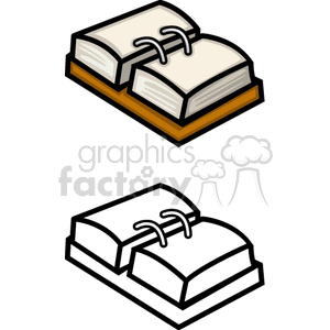 Clipart image of an open binder with rings, shown in both colored and black-and-white versions.