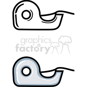 Clipart image of two adhesive tape dispensers, one in black and white outline and the other in a colored version.