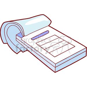 Clipart image of a stack of papers or a notepad with a curled corner, featuring lined pages and a rectangular border.