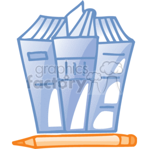 This clipart image depicts a collection of office supplies. It includes multiple files or folders, which are typically used for storing documents, and a single pencil at the bottom, which is a common writing instrument. The items are arranged in a way you might find them on a desk in a business or office environment. The graphic is stylized with a simplified, cartoon-like aesthetic, often found in clipart designed for use in documents, presentations, or websites where visual representation of office work or organization is needed.